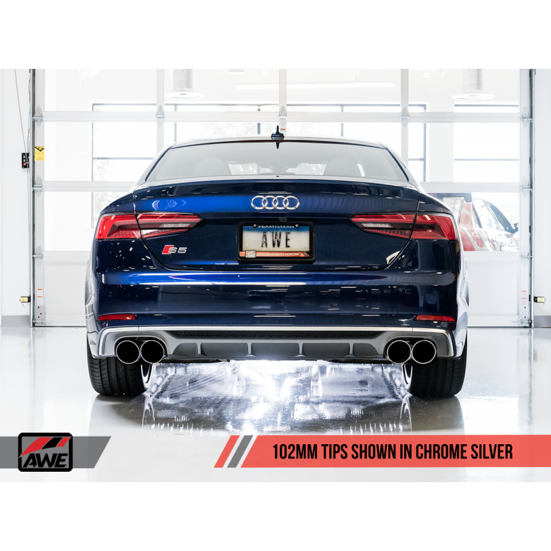 AWE Tuning Audi B9 S5 Coupe 3.0T Track Edition Exhaust - Chrome Silver Tips (102mm)