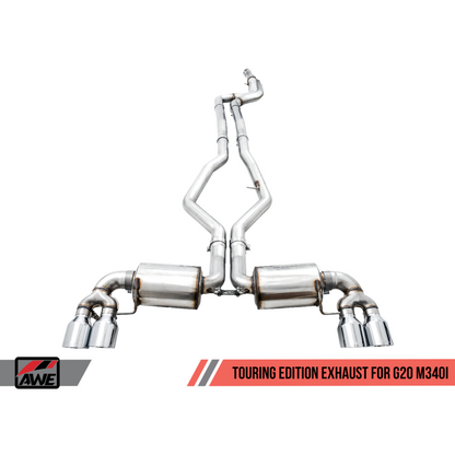 AWE Tuning 2019+ BMW M340i (G20) Resonated Touring Edition Exhaust - Quad Chrome Silver Tips