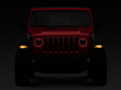 Raxiom 18-22 Jeep Wrangler JL/JT Axial 9-Inch LED Headlights w/RGB Halo- Black Housing (Clear Lens)