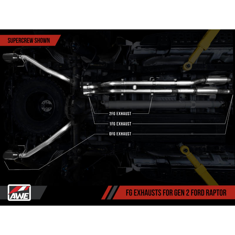 AWE Tuning 2017+ Ford Raptor 0 FG Performance Exhaust System - w/ Diamond Black Tips