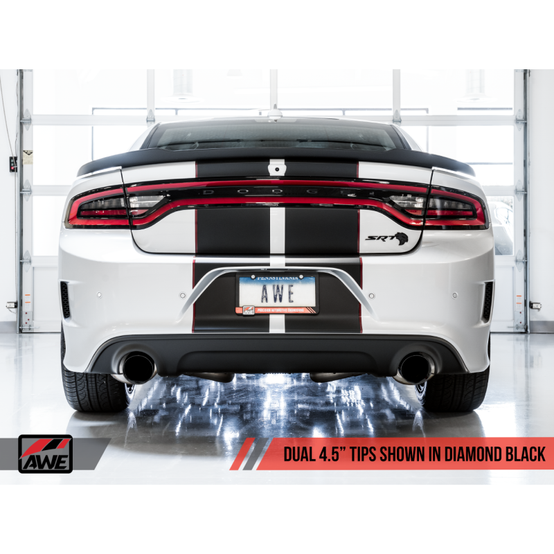 AWE Tuning 2015+ Dodge Charger 6.4L/6.2L Non-Resonated Touring Edition Exhaust - Diamond Blk Tips