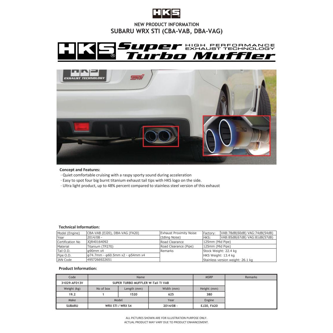 HKS Super Sound Exhaust System - Subaru WRX/WRX STI