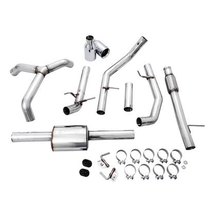 AWE Tuning 4th Gen GM 1500 5.3L 0FG Catback Split Rear Exit (Flat Bumper) - Quad Chrome Tips