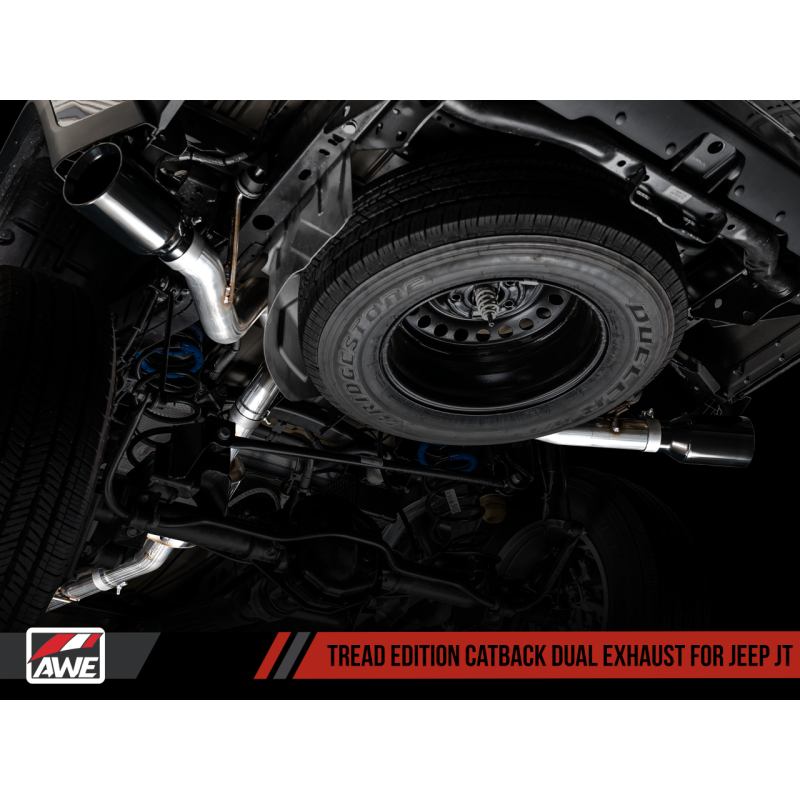 AWE Tuning 20-21 Jeep Gladiator JT 3.6L Tread Edition Cat-Back Dual Exhaust - Diamond Black Tip