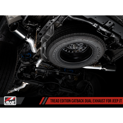 AWE Tuning 20-21 Jeep Gladiator JT 3.6L Tread Edition Cat-Back Dual Exhaust - Diamond Black Tip