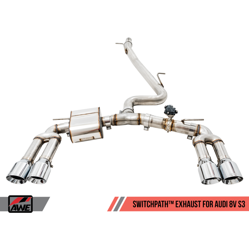 AWE Tuning Audi 8V S3 SwitchPath Exhaust w/Chrome Silver Tips 102mm