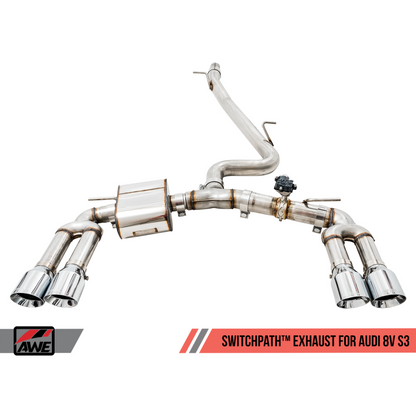AWE Tuning Audi 8V S3 SwitchPath Exhaust w/Chrome Silver Tips 102mm