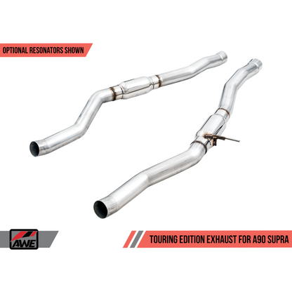 AWE Tuning 2020+ Toyota Supra A90 Resonated Touring Edition Exhaust - 5in Chrome Silver Tips