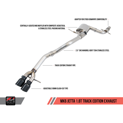 AWE Tuning Mk6 GLI 2.0T - Mk6 Jetta 1.8T Track Edition Exhaust - Diamond Black Tips