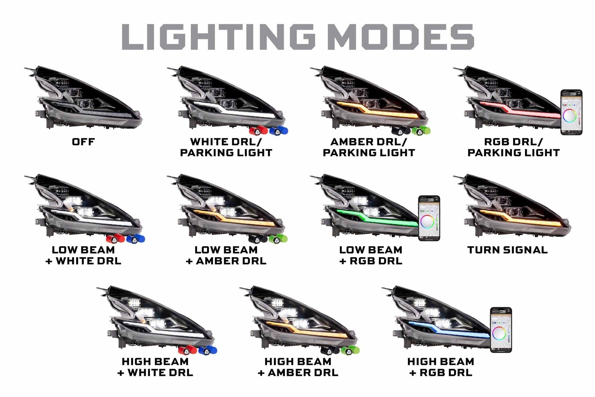 09 - 21 Nissan 370Z: Morimoto XRGB Evo Headlights (Set) - Headlights - Morimoto