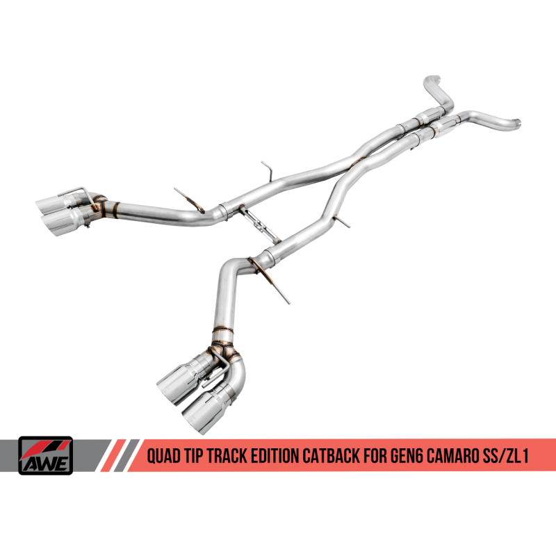 AWE Tuning 16-19 Chevy Camaro SS Non-Res Cat-Back Exhaust - Track Edition (Quad Chrome Silver Tips)