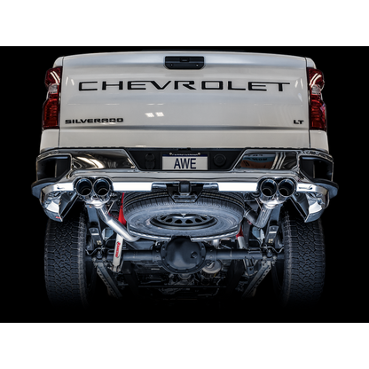 AWE Tuning 4th Gen GM 1500 5.3L 0FG Catback Split Rear Exit (w/ Bumper Cutouts) - Quad Chrome Tips
