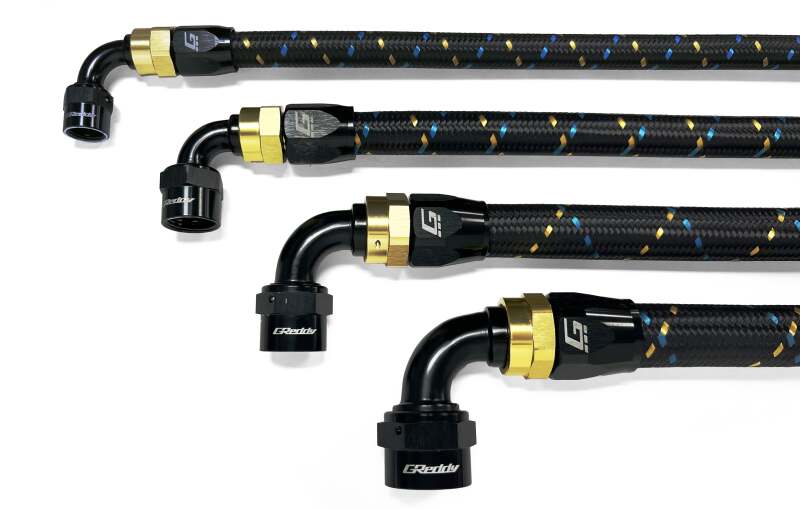 GReddy AN04 REUSABLE HOSE NYLON BRAIDED BLACK/GOLD/BLUE (PRICE PER FOOT)