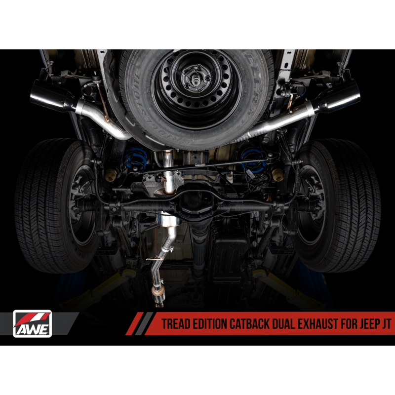 AWE Tuning 20-21 Jeep Gladiator JT 3.6L Tread Edition Cat-Back Dual Exhaust - Diamond Black Tip