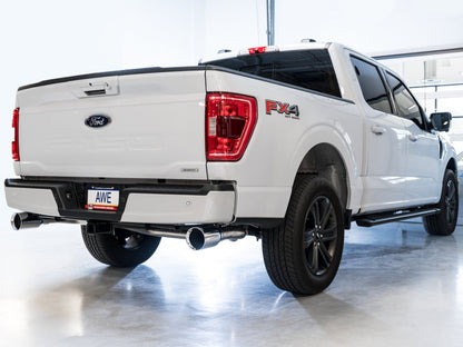 AWE Tuning 0FG 21+ Ford F150 Dual Split Rear Exhaust - 5in Chrome Silver Tips
