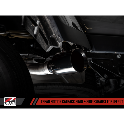 AWE Tuning 20-21 Jeep Gladiator JT 3.6L Tread Edition Cat-Back Single Side Exhaust - Diamond Blk Ti