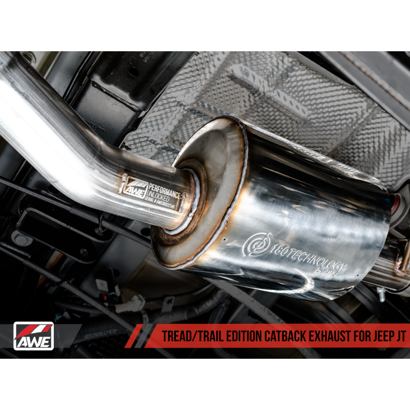 AWE Tuning 20-21 Jeep Gladiator JT 3.6L Tread Edition Cat-Back Dual Exhaust - Diamond Black Tip