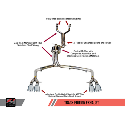 AWE Tuning Audi C7 / C7.5 S6 4.0T Track Edition Exhaust - Chrome Silver Tips