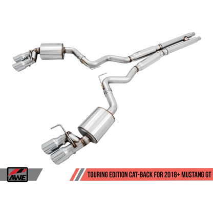 AWE Tuning 2018+ Ford Mustang GT (S550) Cat-back Exhaust - Touring Edition (Quad Diamond Black Tips)