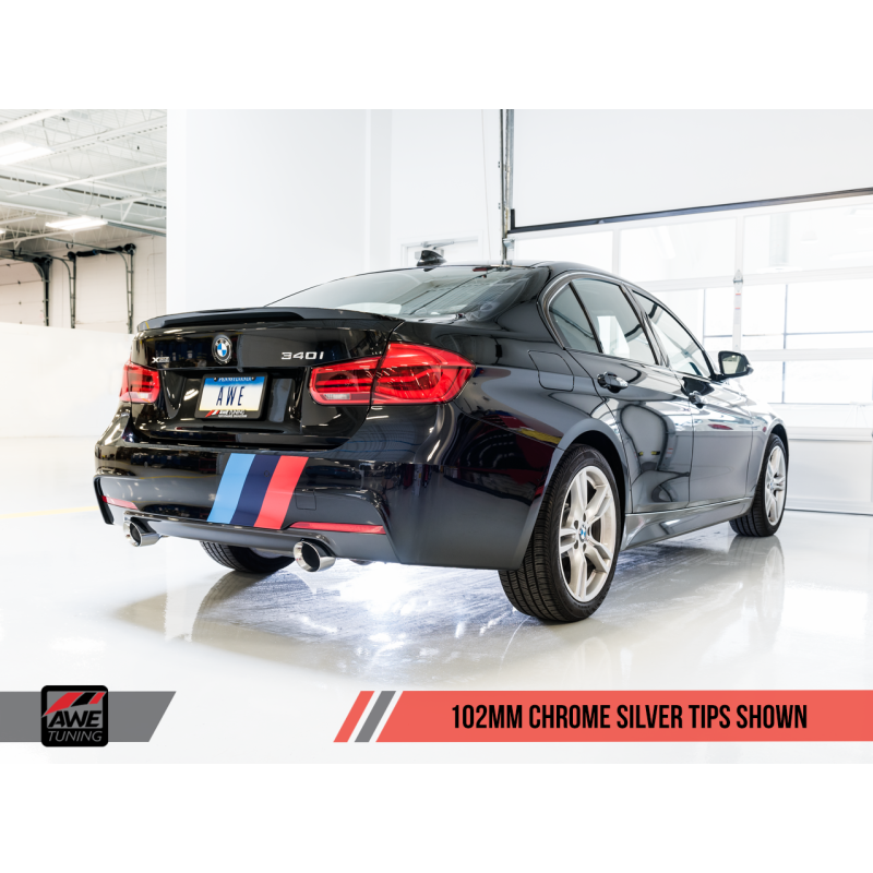 AWE Tuning BMW F3X 340i Touring Edition Axle-Back Exhaust - Chrome Silver Tips (102mm)