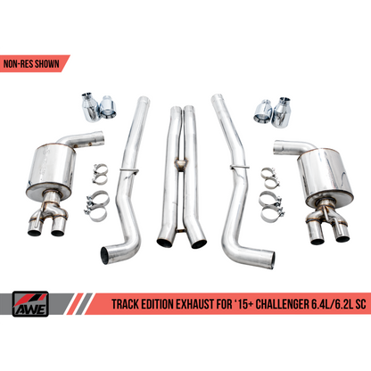 AWE Tuning 2015+ Dodge Challenger 6.4L/6.2L SC Track Edition Exhaust - Quad Chrome Silver Tips