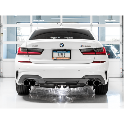 AWE Tuning 2019+ BMW M340i (G20) Resonated Touring Edition Exhaust - Quad Chrome Silver Tips