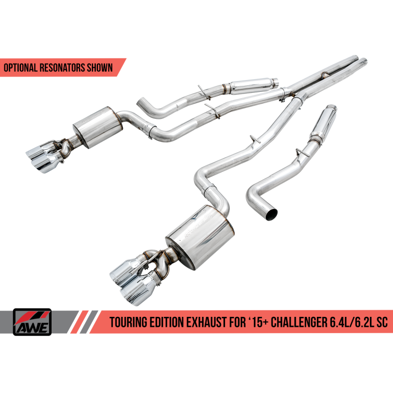 AWE Tuning 2015+ Dodge Challenger 6.4L/6.2L SC Track Edition Exhaust - Quad Chrome Silver Tips