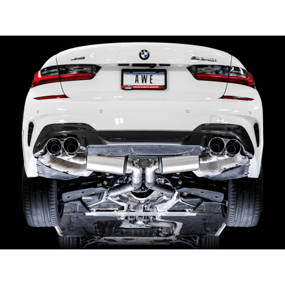 AWE Tuning 2019+ BMW M340i (G20) Non-Resonated Touring Edition Exhaust - Quad Chrome Silver Tips