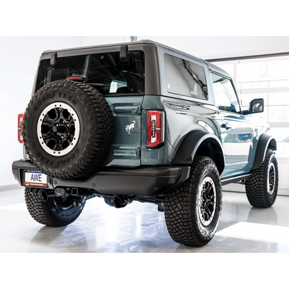 AWE Tuning 2021+ Ford Bronco 0FG Dual Rear Exit Exhaust w/Diamond Black Tips & Bash Guard