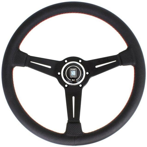 Nardi Classic 330mm Black Spokes / Black Perforated Leather / Red Stitch