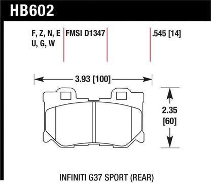Hawk 10-11 Infiniti FX50 / 09-10 G37 / 09-10 Nissan 370Z DTC-70 Race Rear Brake Pads