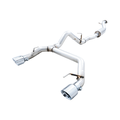 AWE Tuning 2021+ Ford Bronco 0FG Dual Rear Exit Exhaust w/Chrome Silver Tips & Bash Guard