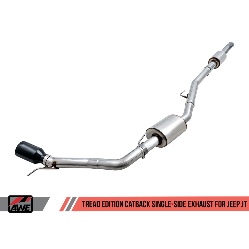 AWE Tuning 20-21 Jeep Gladiator JT 3.6L Tread Edition Cat-Back Single Side Exhaust - Diamond Blk Ti