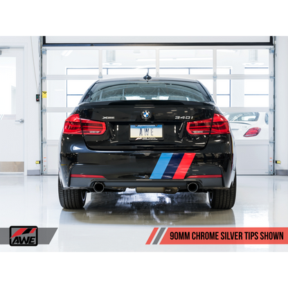 AWE Tuning BMW F3X 340i Touring Edition Axle-Back Exhaust - Chrome Silver Tips (90mm)