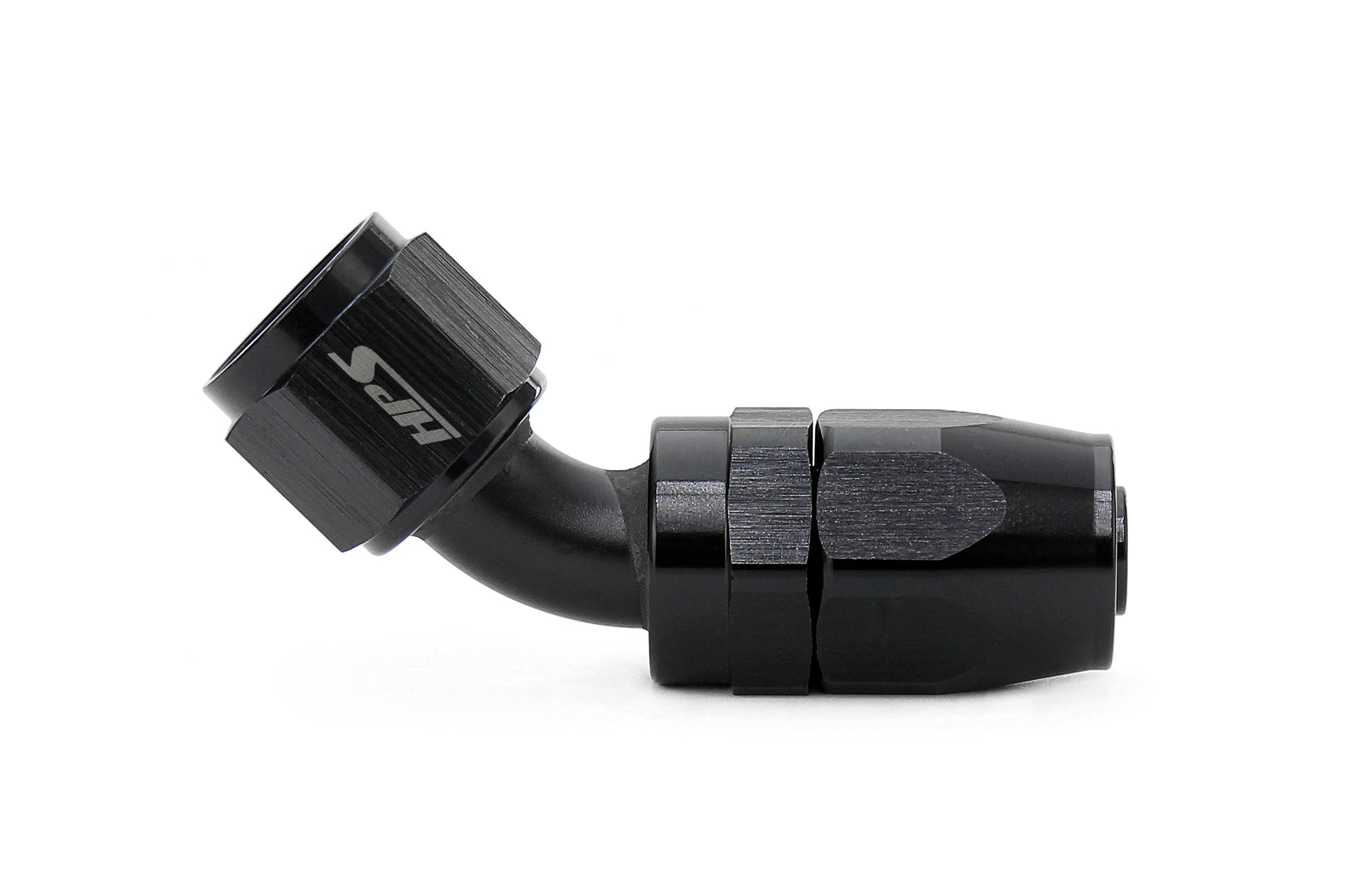 HPS Performance Compression Double Swivel 45 Degree Hose End to AN Female, Aluminum, Black