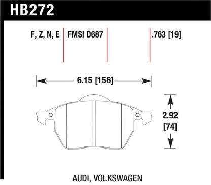 Hawk 00-06 Audi TT/00-06 TT Quattro 1.8L / 99-04 VW Golf GTI 2.8L Blue 9012 Race Front Brake Pads
