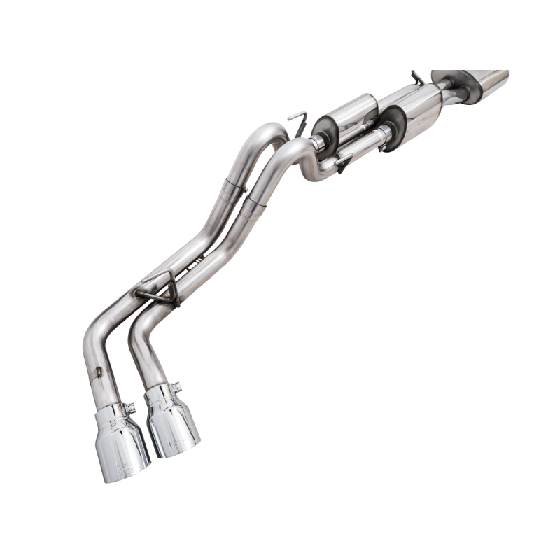 AWE 16-22 Toyota Tacoma 0FG Catback Exhaust w/ BashGuard - Dual Chrome Silver Tips