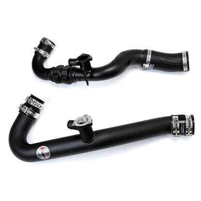 HPS Intercooler Hot Charge Pipe and Cold Side with Blue Hoses 15-17 Ford Mustang Ecoboost 2.3L Turbo, Polish