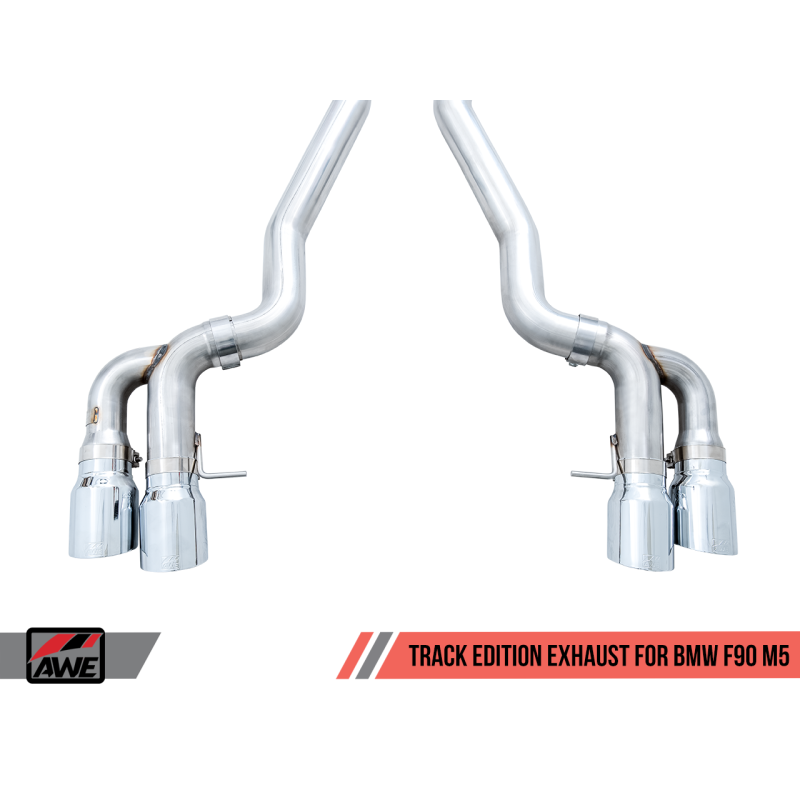 AWE Tuning 18-19 BMW M5 (F90) 4.4T AWD Axle-back Exhaust - Track Edition (Chrome Silver Tips)