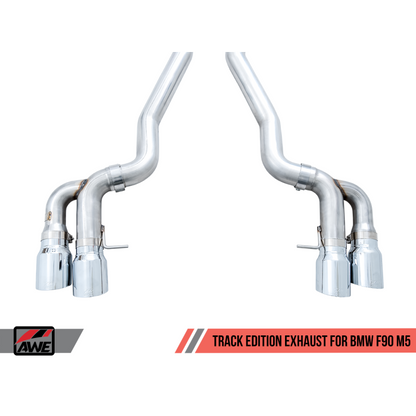 AWE Tuning 18-19 BMW M5 (F90) 4.4T AWD Axle-back Exhaust - Track Edition (Chrome Silver Tips)