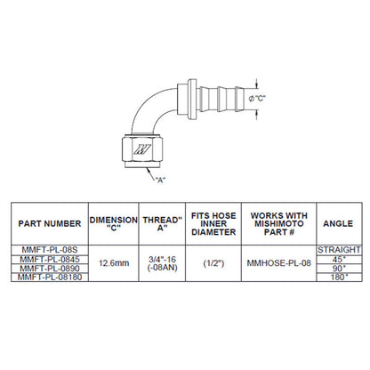 Mishimoto 180 Degree Push Lock Fitting - 8AN