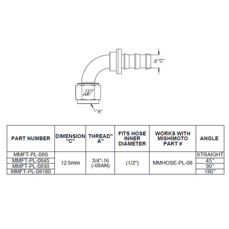 Mishimoto 90 Degree Push Lock Fitting - 8AN