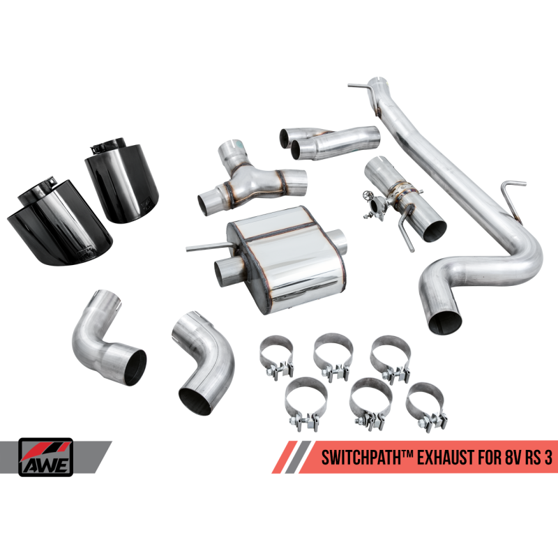 AWE Tuning SwitchPath Exhaust w/Diamond Black RS-Style Tips - 17-19 Audi RS3