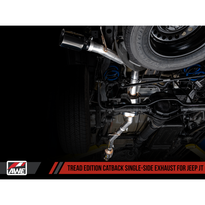 AWE Tuning 20-21 Jeep Gladiator JT 3.6L Tread Edition Cat-Back Single Side Exhaust - Diamond Blk Ti