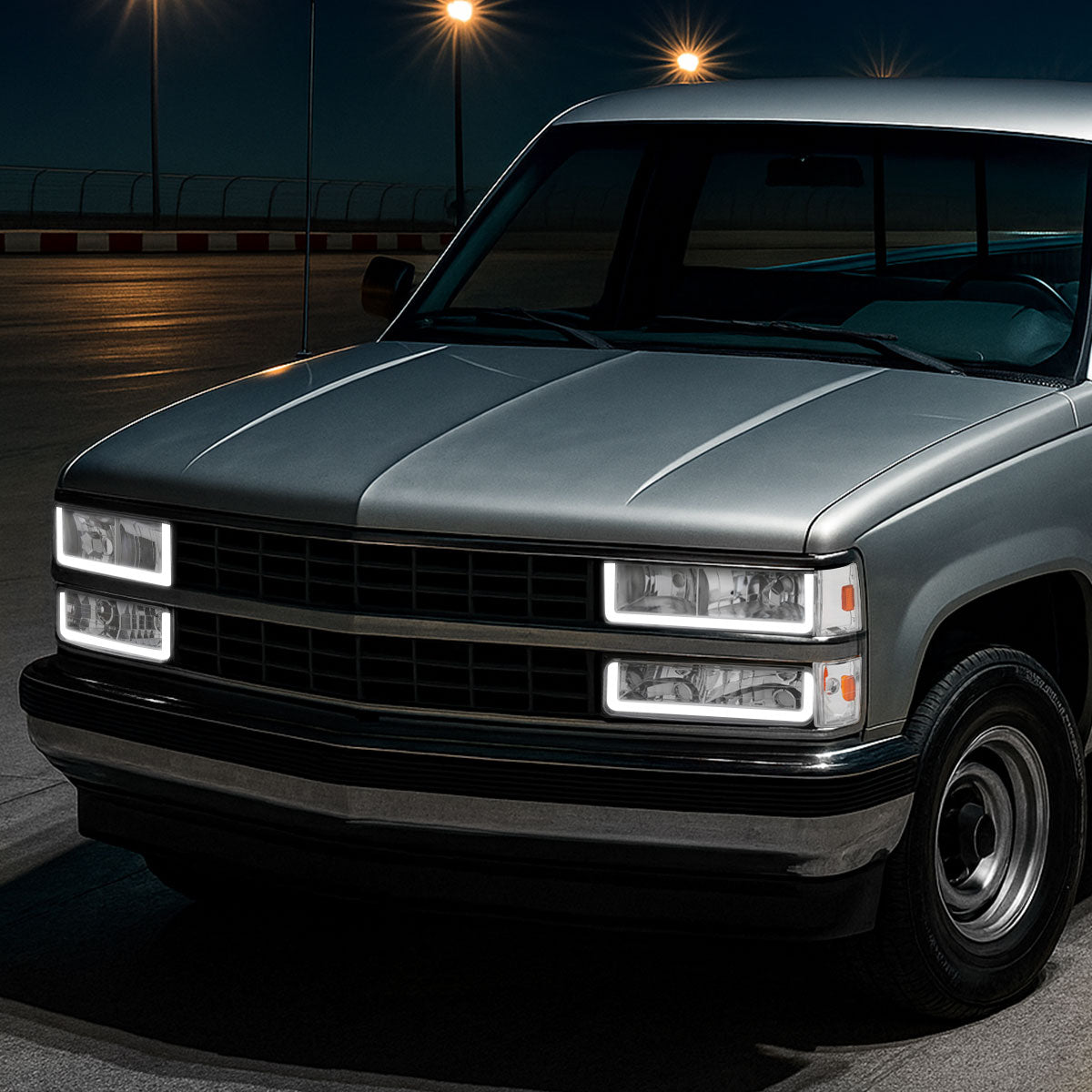 1988-1993 Chevrolet/GMC C10 C/K Sierra Tahoe LED Tube Factory Style Headlights with Bumper & Corner Lights (Chrome Housing/Clear Lens)