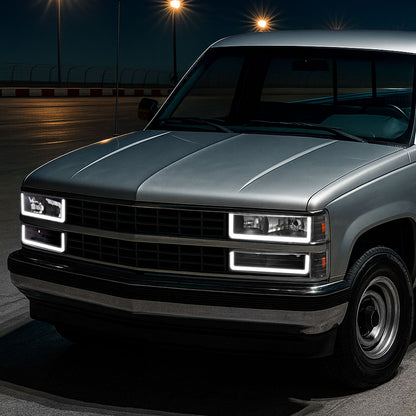 1988-1993 Chevrolet/GMC C10 C/K Sierra Tahoe LED Tube Factory Style Headlights with Bumper & Corner Lights (Matte Black Housing/Clear Lens)