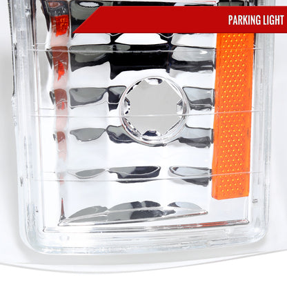 1994-1998 Chevrolet C10 C/K Tahoe Suburban LED Tube Factory Headlights with Corner Signal Bumper Lights (Chrome Housing/Clear Lens)