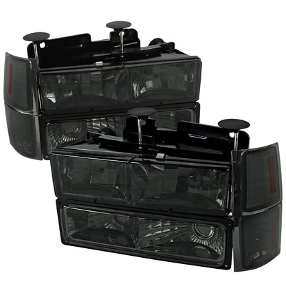 1994-1998 Chevrolet Silverado/Tahoe/Suburban/C10 Factory Style Headlights w/ Bumper & Corner Lights (Chrome Housing/Smoked Lens)