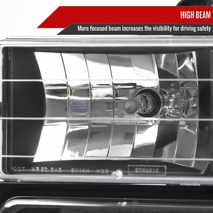 1994-1998 GMC C10/Sierra/Suburban/Yukon Factory Style Headlights w/ Bumper & Corner Lights (Matte Black Housing/Clear Lens)