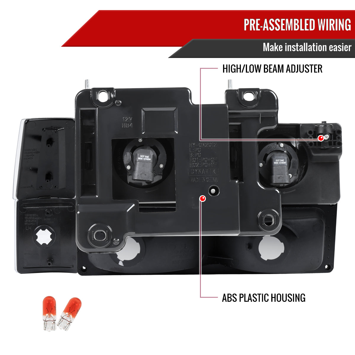 1994-1998 GMC C10/Sierra/Suburban/Yukon Factory Style Headlights w/ Bumper & Corner Lights (Matte Black Housing/Clear Lens)